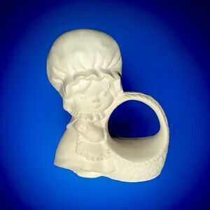 Vintage Bisque Napkin Ring Holder Girl with Basket Cottage Charm Decor farmhouse
